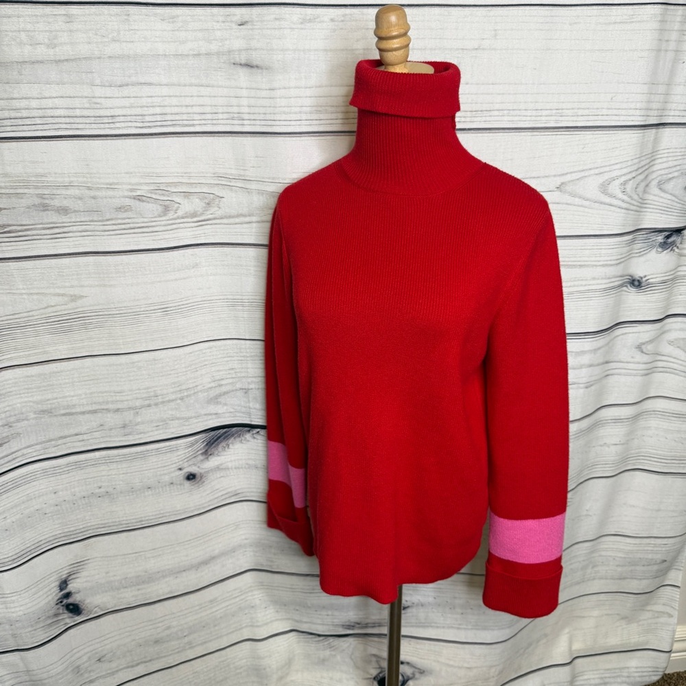 Elegant Red Turtleneck Sweater with Pink Accents